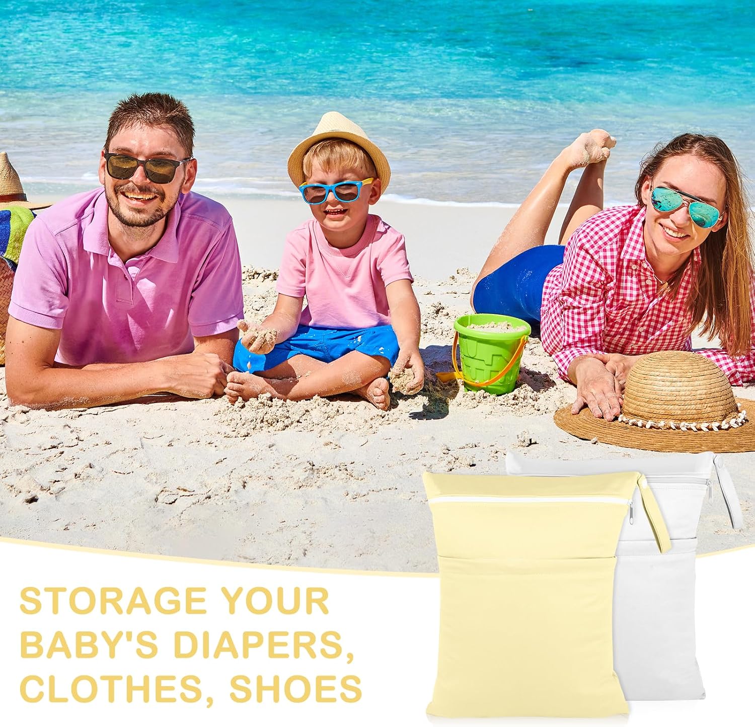 Angel Love Wet Bags, 2 Pack Baby Cloth Diaper Wet/Dry Bags with Two Zippered Pockets, Travel, Beach, Pool, Gym Bag for Swimsuits or Wet Clothes, Waterproof Washable Reusable, L210211
