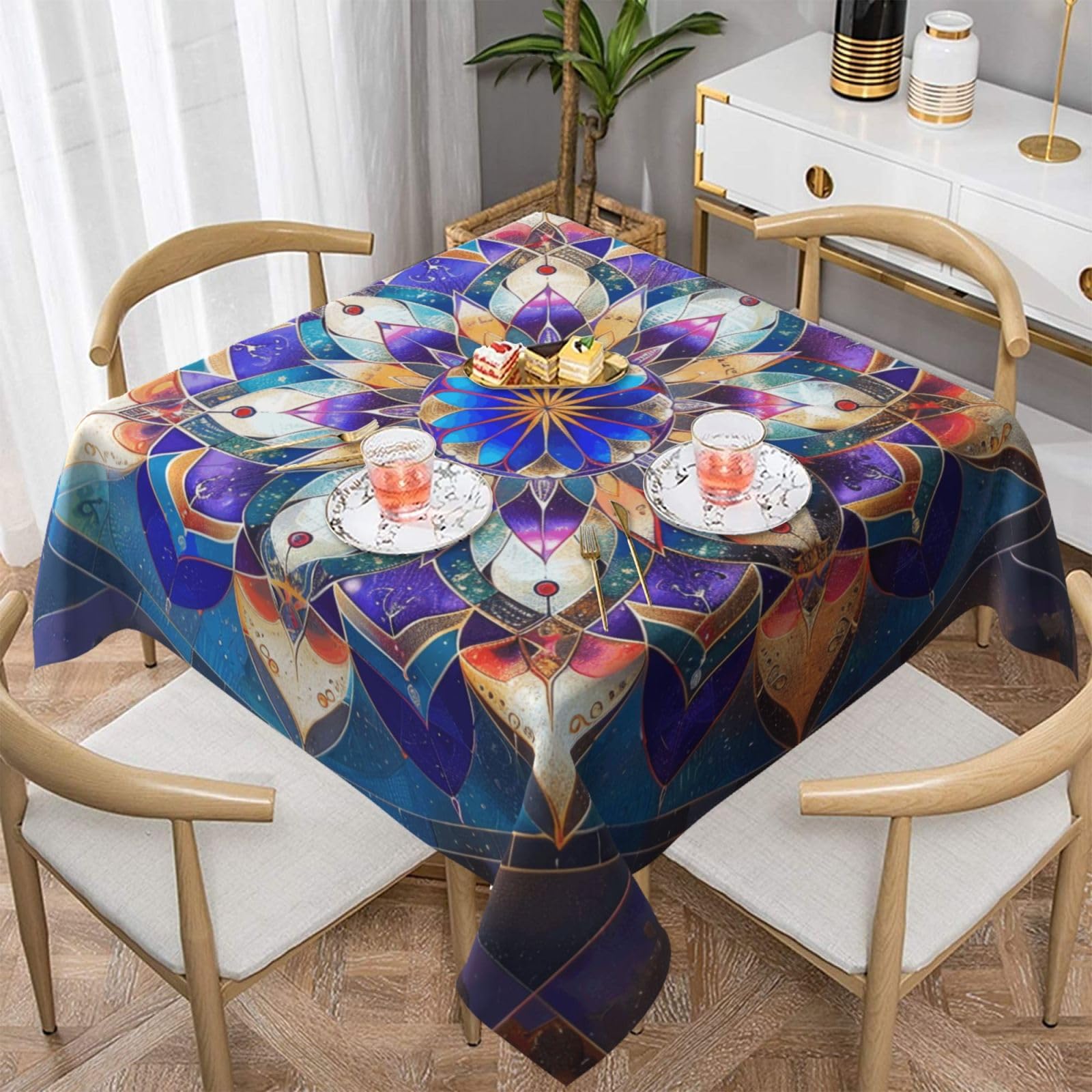 WPKJU Rectangle Mandala Printed Square Tablecloth 54x54 inch Water Resistant Table Cover Washable Rectangle Table Cloth for Dining Tables