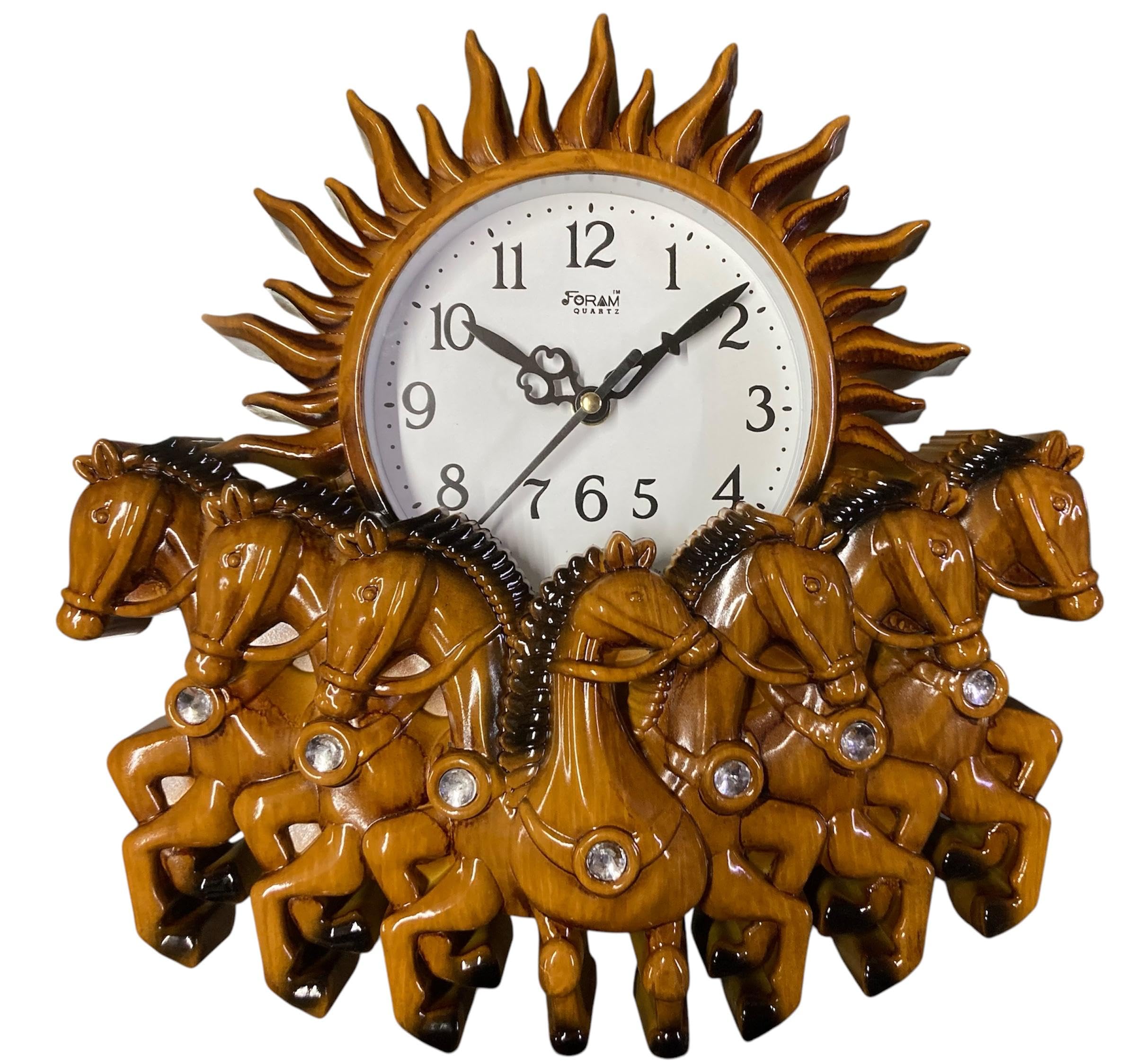 Aasthakart Decorative Wall Clock with 7 Running Horses Design, Sun-Shaped Frame, Vastu Inspire Design for Living Room, Badroom, Shop, Office, Home Décor in 12 Inch-image-40
