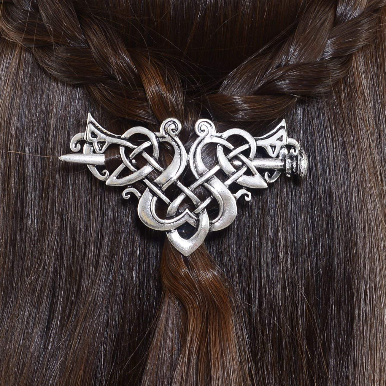 Viking Celtic Hair Sticks Hairpin-Viking Hair Clip Men Antique Silver Hair Sticks Hairpin Triangle Clips for Long Hair Stick Slide Irish Hair Accessories Celtic Knot Hair Pin Viking Jewelry Women image 4