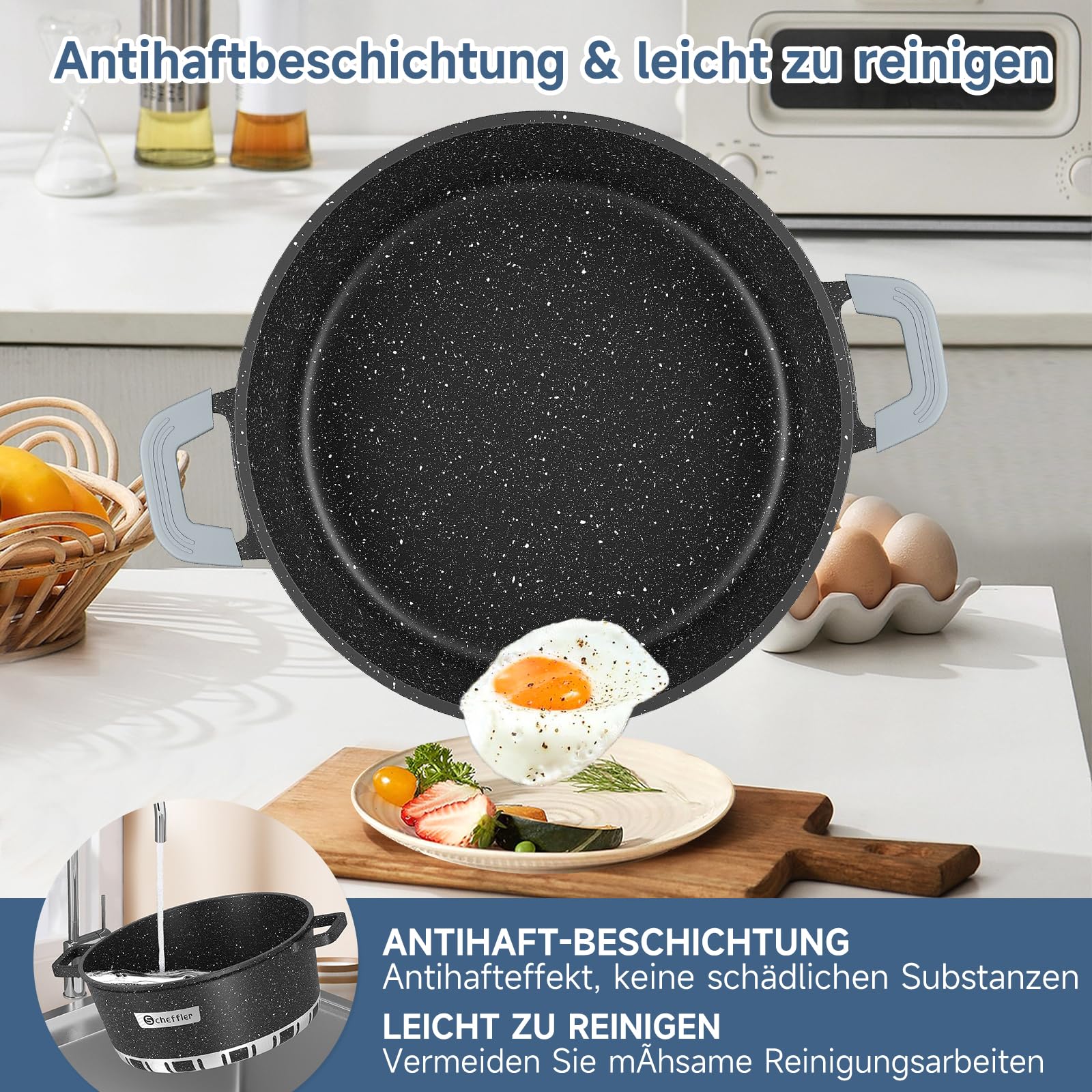 WECOOK! EcoChef Titanium kookgereiset, inductie, 6-delig, gegoten aluminium, 3 pannen, QuanTanium-antiaanbaklaag PFOA-vrije steen, pannenset, glazen deksel, siliconen handgrepen, glaskeramiek, gas WECOOK! EcoChef Titanium kookgereiset, inductie, 6-delig, gegoten aluminium, 3 pannen, QuanTanium-antiaanbaklaag PFOA-vrije steen, pannenset, glazen deksel, siliconen handgrepen, glaskeramiek, gas