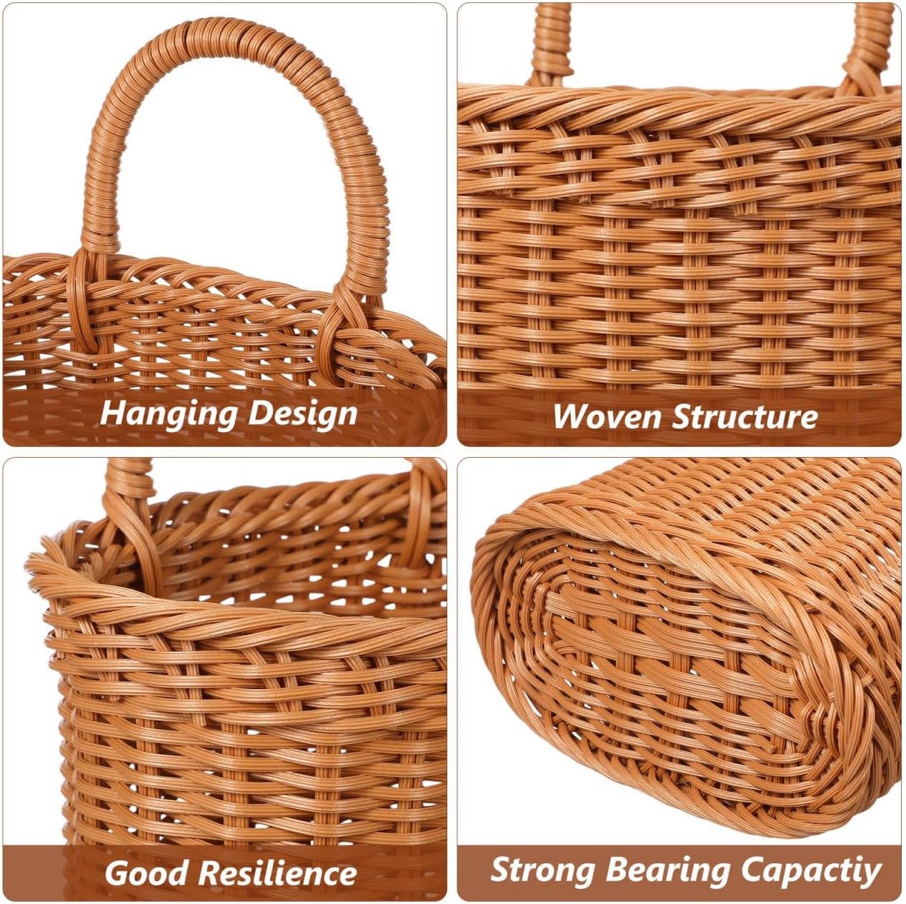 Toyvian Woven Hanging Basket with Handle 11 Inch Rustic Storage Basket for Kitchen Utensil Organizer and Garlic Holder Wall Mounted