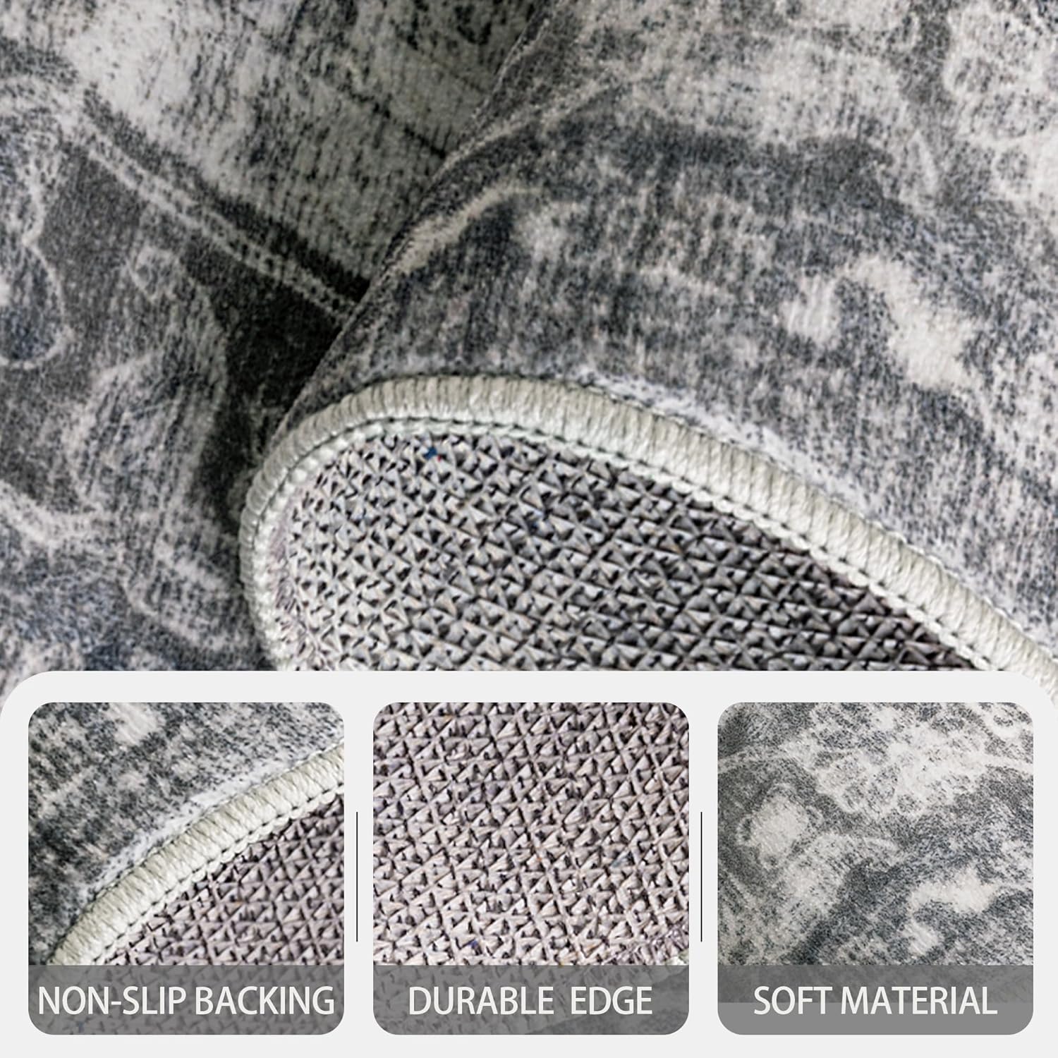 5x7 Area Rugs, Soft Non Slip Low Pile Washable Rug, Boho Modern Rug for Living Room, Bedroom, Dining Room, Distressed Grey