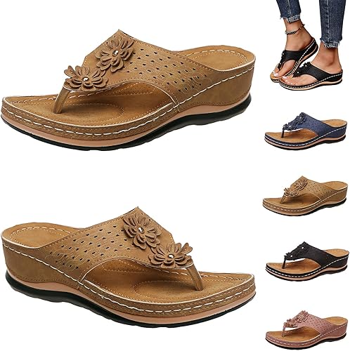 Miniatura 6 de Sandalias ortopédicas con soporte de arco para mujer, sandalias de cuña, cómodas sandalias para caminar, plantilla acolchada, sandalias de