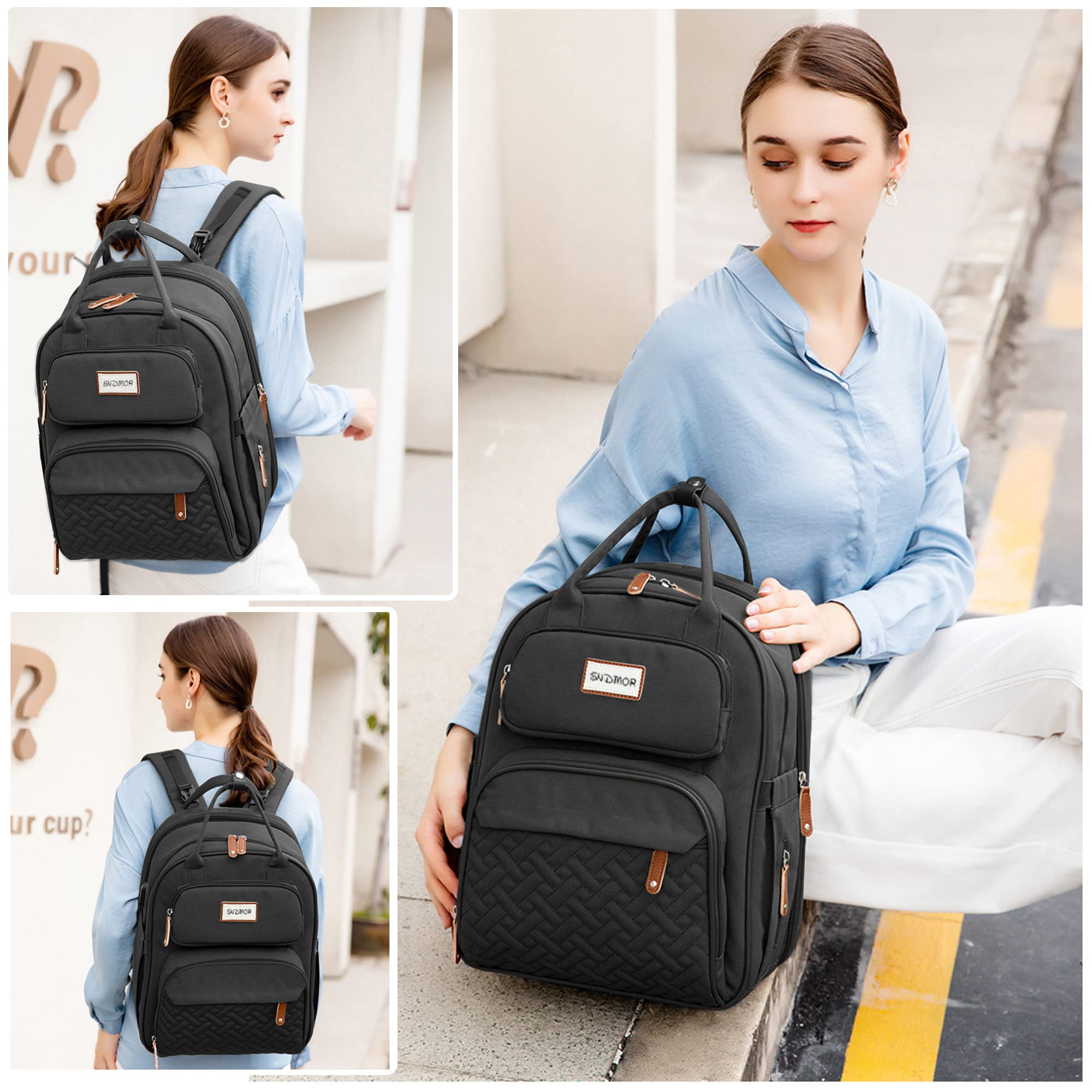 SNDMOR Zaino per fasciatoio, Borsa per fasciatoio con fasciatoio, Borsa per bebè unisex grande con fasciatoio, Grande capacità, Impermeabile alla moda (Nero)