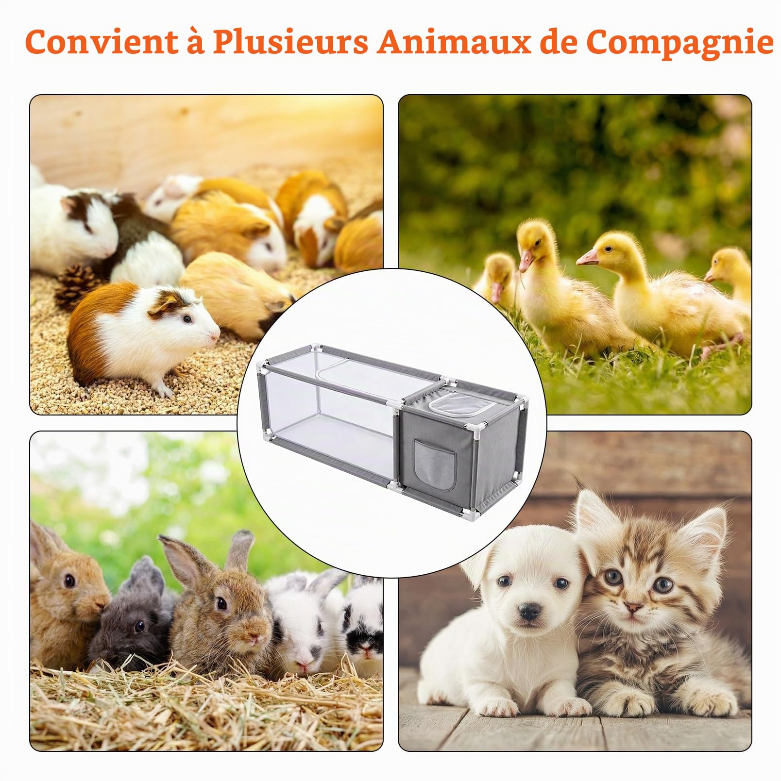 Enclos pour petits animaux, avec couvercle supérieur et doublure imperméable au sol, il dispose d'une zone visible et d'une zone cachée et est donc également adapté aux petits animaux domestiques, 133