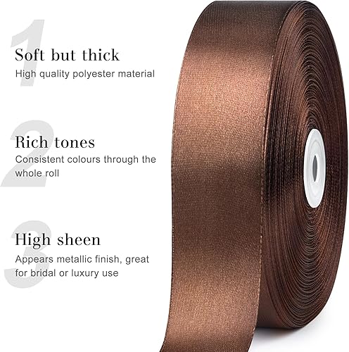 Miniatura 4 de Cinta de satén marrón de 1-12 pulgadas, 100 yardas, rollo de cinta de tela sólida para ramos de flores, envoltura de regalos, bodas, manualidades