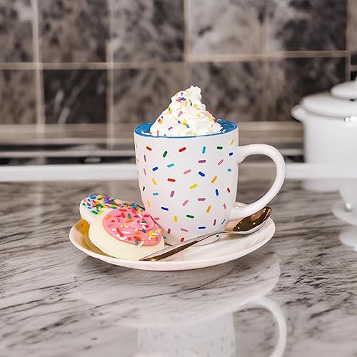 Miniatura 2 de Taza  Bonita taza de café con chispas de arco iris  Regalo de taza de café  Taza de lavanda  Taza de cerámica blanca con chispas verdes, amarillas,