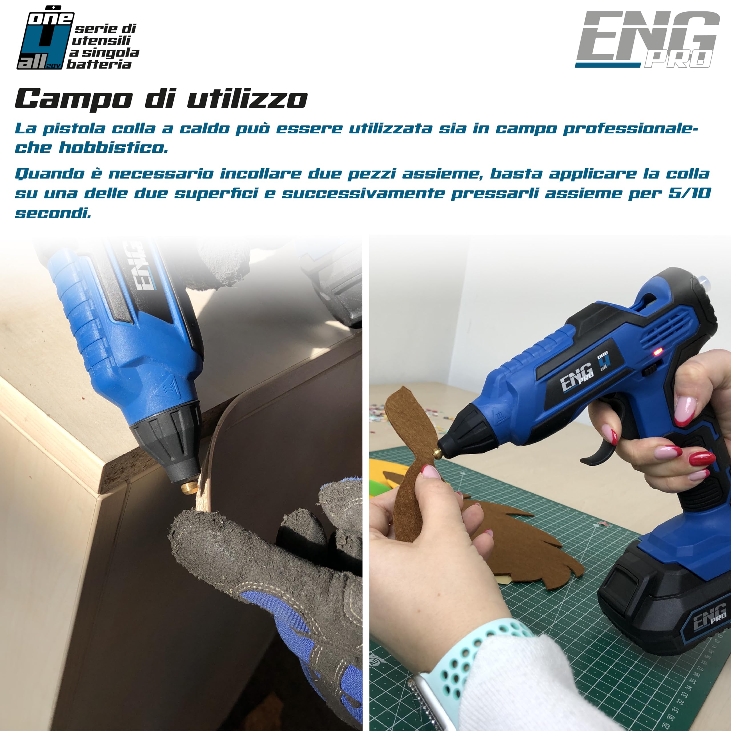 Pistola Colla a Caldo | Linea Professionale Monobatteria ONE4ALL | Riscaldamento in 3 Minuti, Indicatore LED | 2 batterie 2.0 Ah