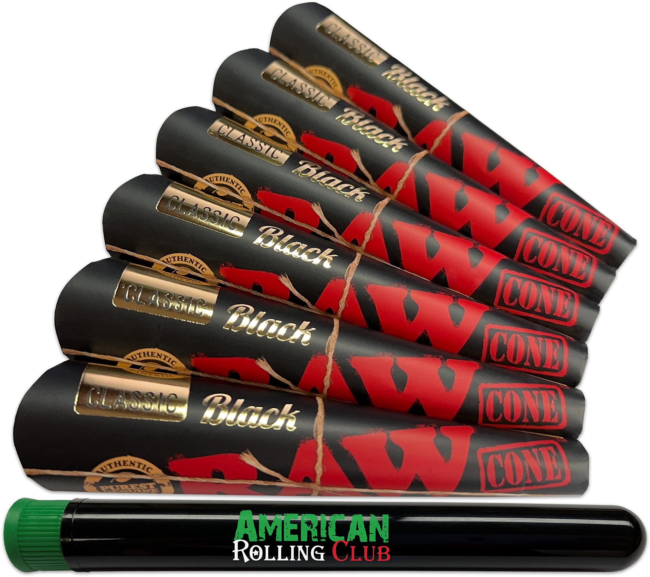 RAW Classic Black Natural Prerolled Cigarette Paper Cones with Tips | King Size | (6 Packs of 3 Cones, 18 Total) Includes Pre Rolled Cones and ARC Saver