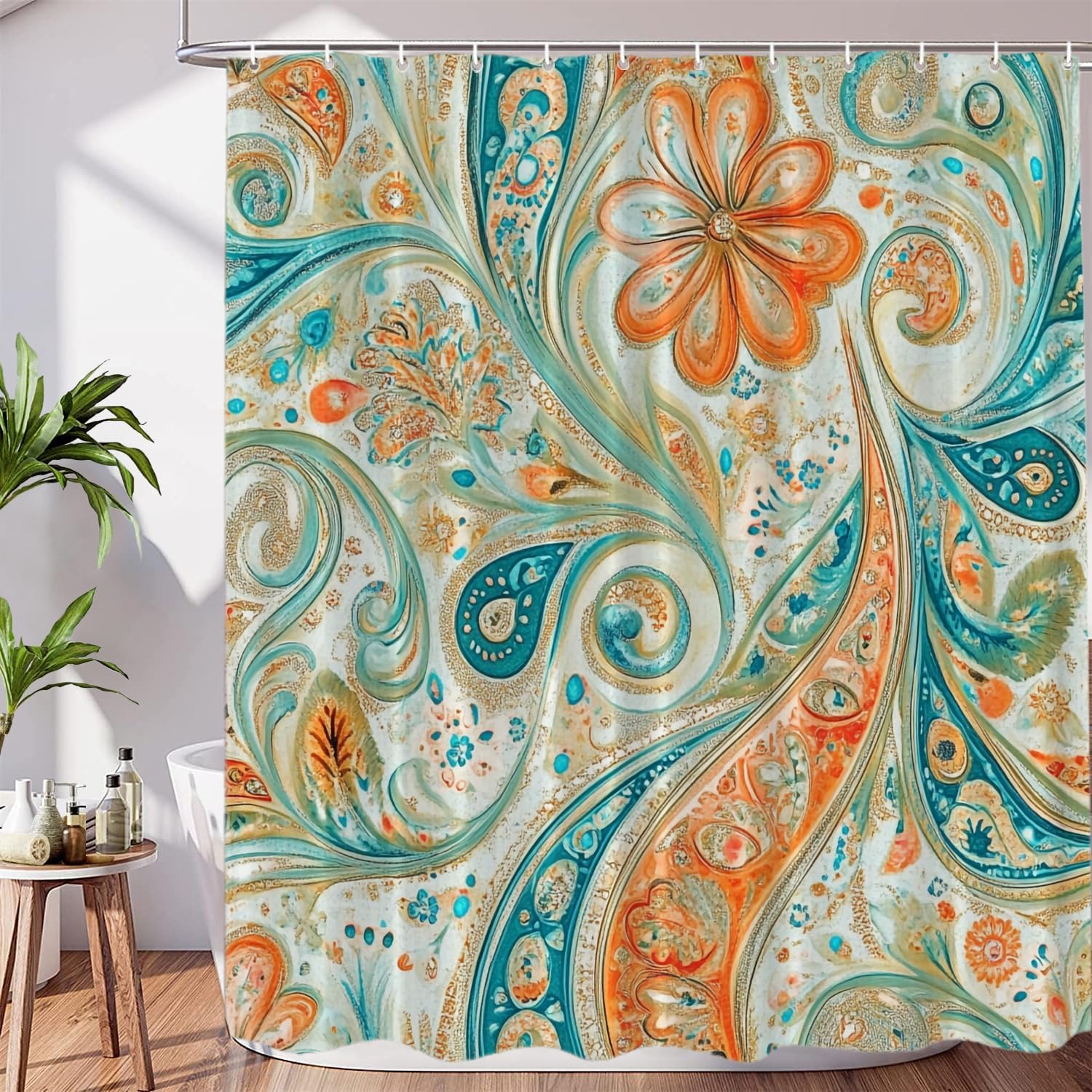 Ornate Elaborate Decor Shower Curtain, Flowing Forms Ative Art Polyester Shower Curtain for Shower Stall Bathroom Waterproof with 10 Hooks 60x72 Inch