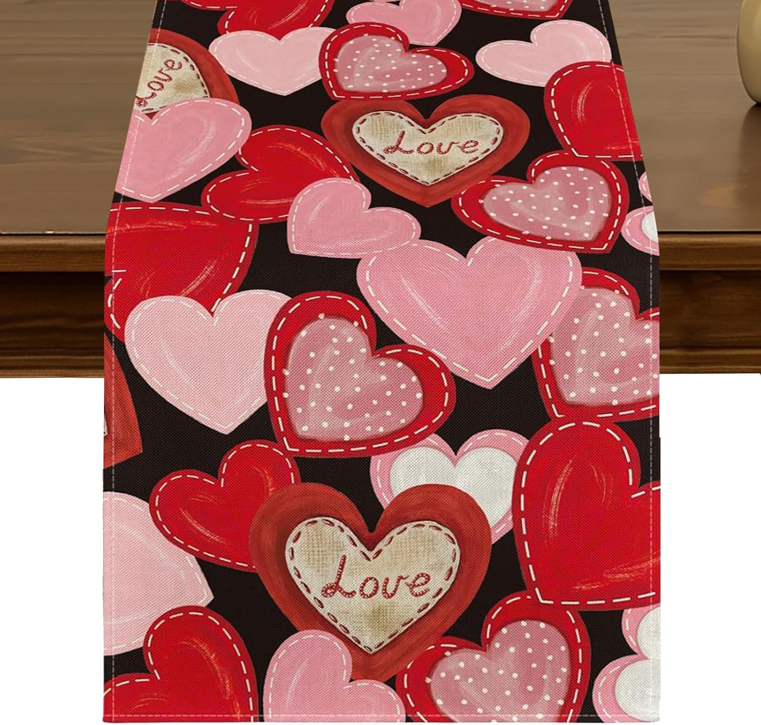 Amazon.com: Valentine Love Heart Table Runner 13x72 Inch Black Pink Red ...