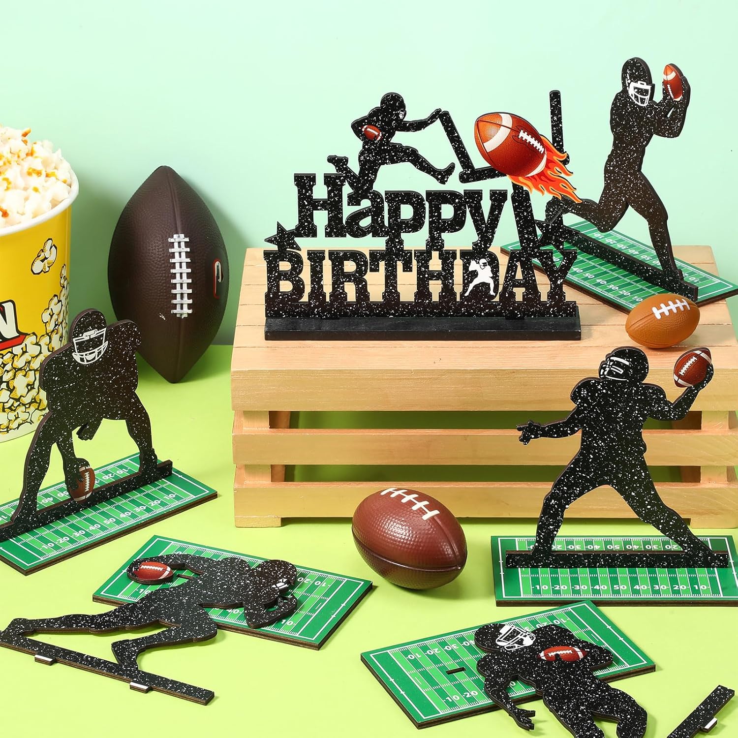 Geetery 7 Pcs Football Party Table Decoration Wooden Football Table Centerpiece Sport Player Silhouette Birthday Sign Centerpieces for Sport Birthday Party Supplies - Image 4