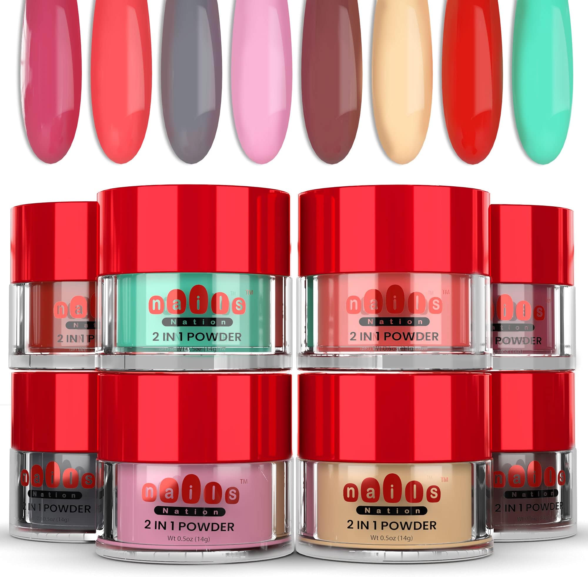 Dip Powder Nail Kit Starter - 8 Colors of 2-in-1 Nail Powder - Dip Application - No-Chip Shine for 3 Weeks - Strengthens Natural Nails - Fine Consistency, Easy Application