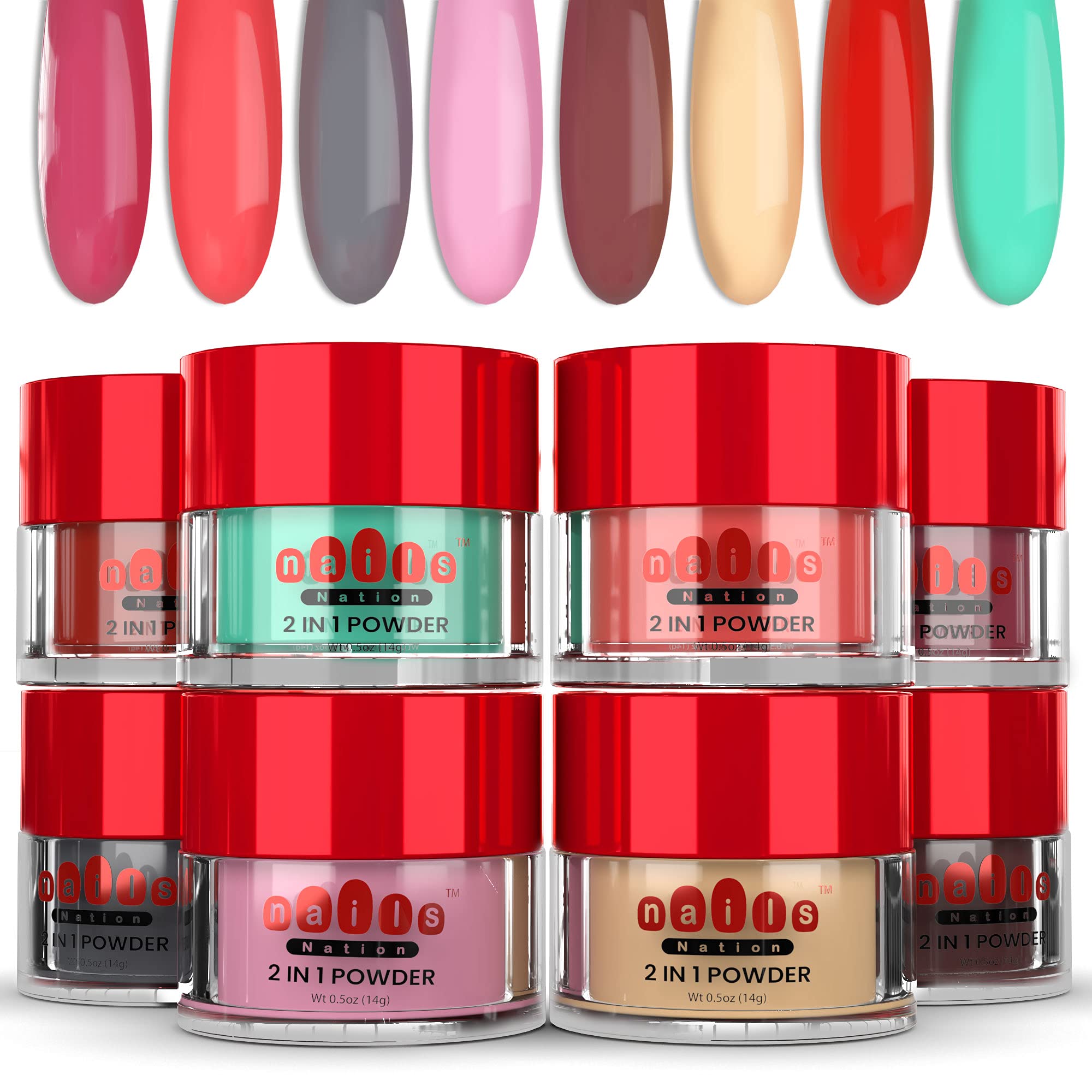 Dip Powder Nail Kit Starter - 8 Colors of 2-in-1 Nail Powder - Dip Application - No-Chip Shine for 3 Weeks - Strengthens Natural Nails - Fine Consistency, Easy Application