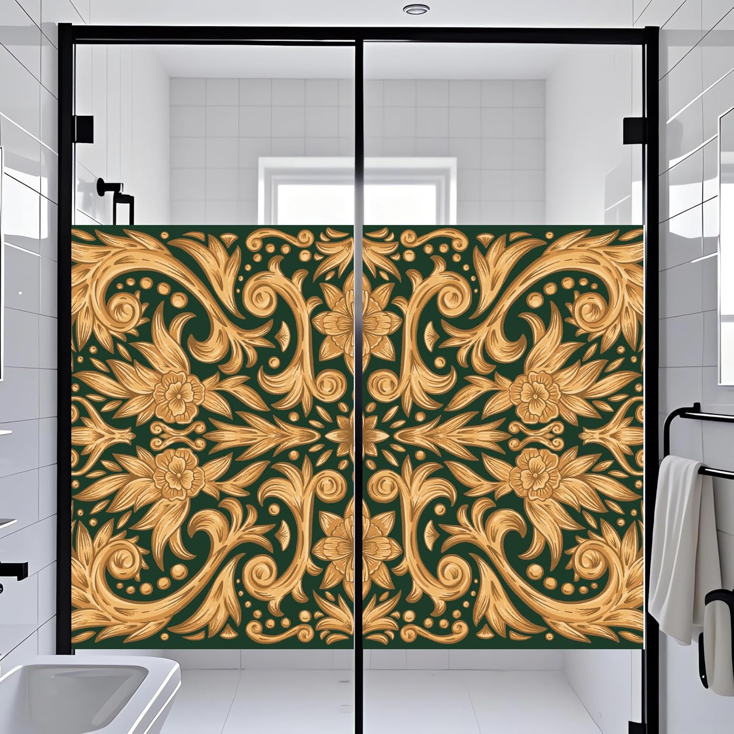 幅90cm&times;丈140cm&times;2枚組 装飾窓用フィルム ウィリアム・モリス William Morris 浴室・玄関用目隠しシート ゴー