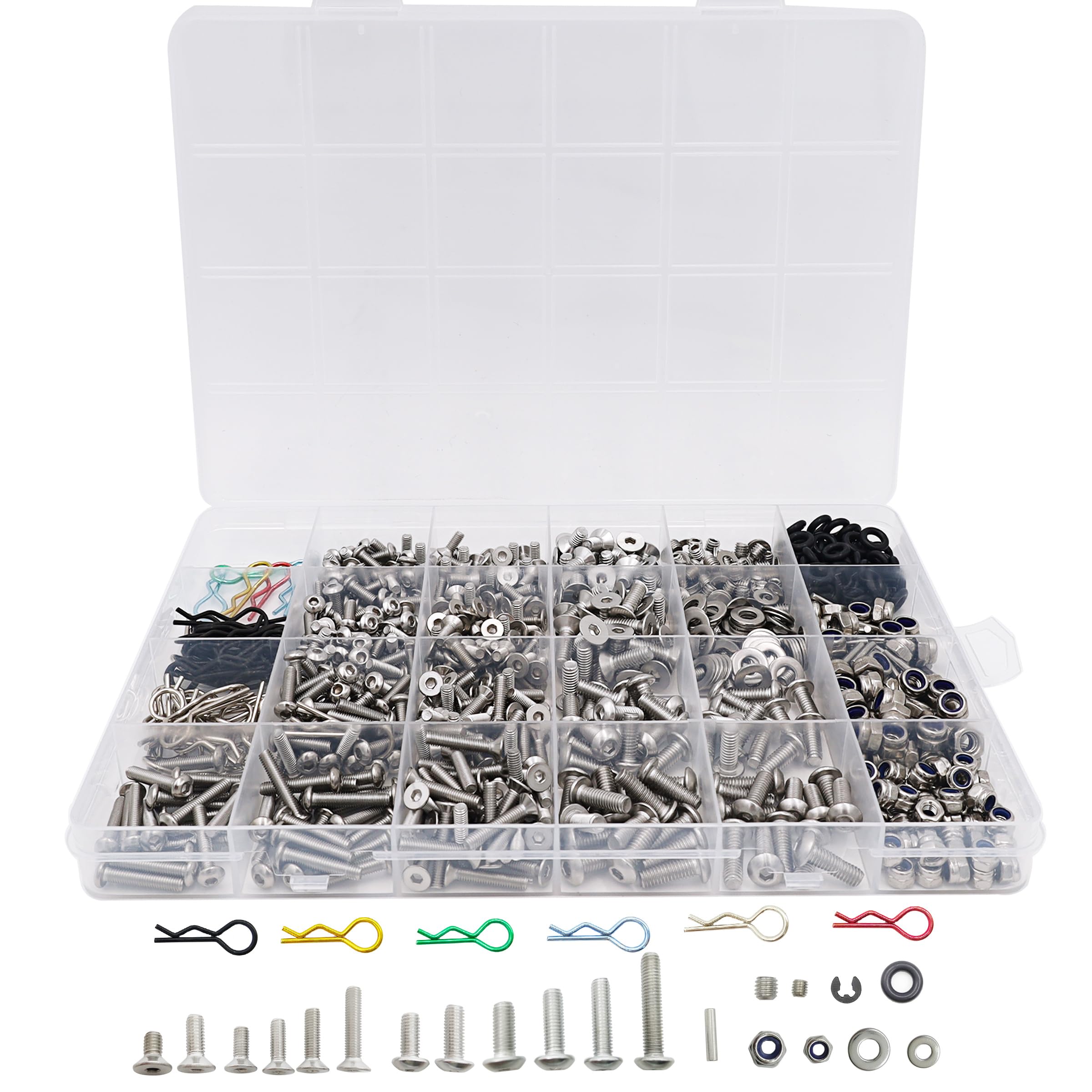 1008PCS Universal RC Screw Kit Screws Assortment Set 304 Stainless Steel Hardware Fasteners for Traxxas Axial Redcat HPI Arrma SCX10 Losi 1/8 1/10 1/12 1/16 Scale RC Cars Trucks Crawler