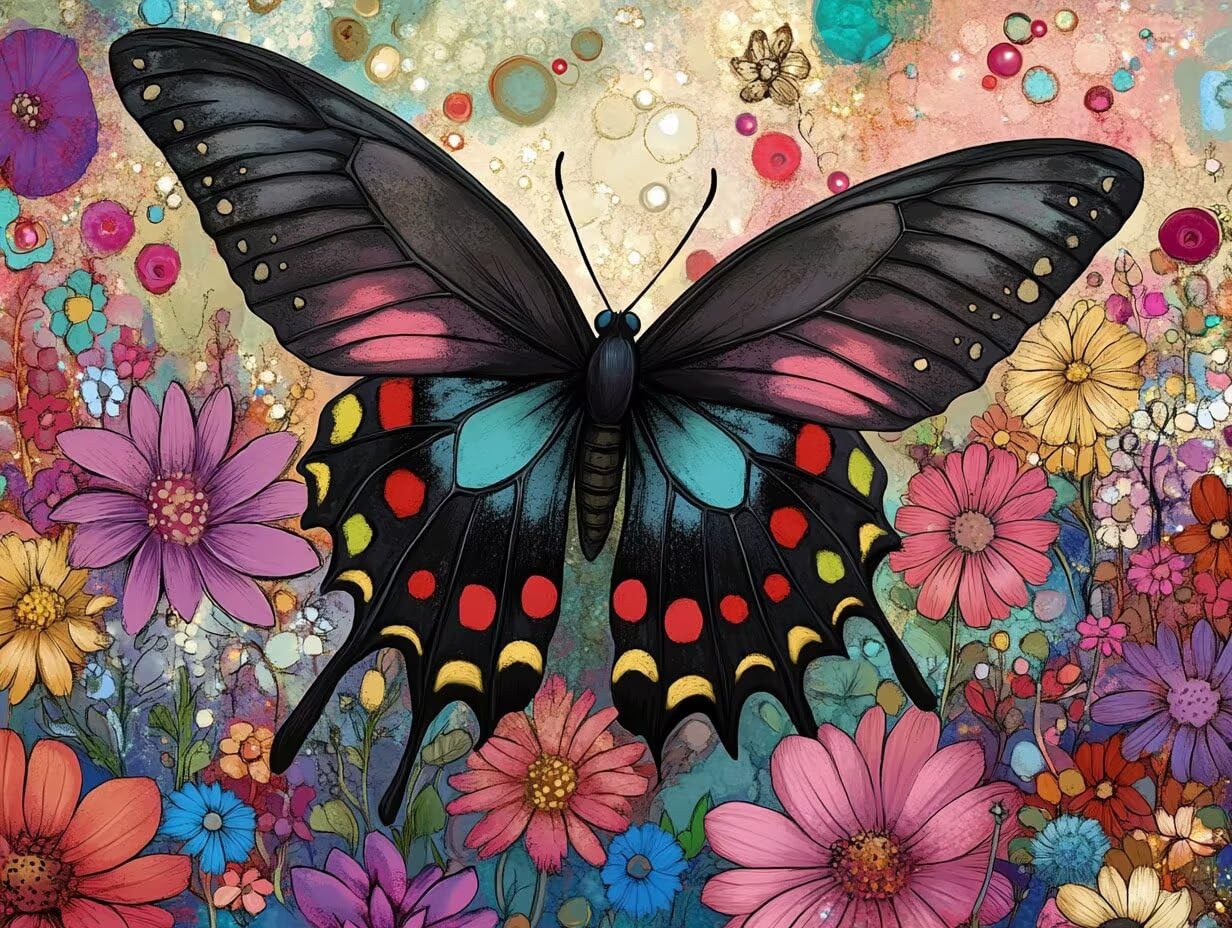 Peinture Numero Adulte Papillon Coloriage par Numero Adulte Fleur DIY Paint by Numbers, avec Pinceaux Peinture Loisir Creatif Enfant Numéro D'art Cadeau Femme, Pour Decoration Maison 70x90cm H - 969