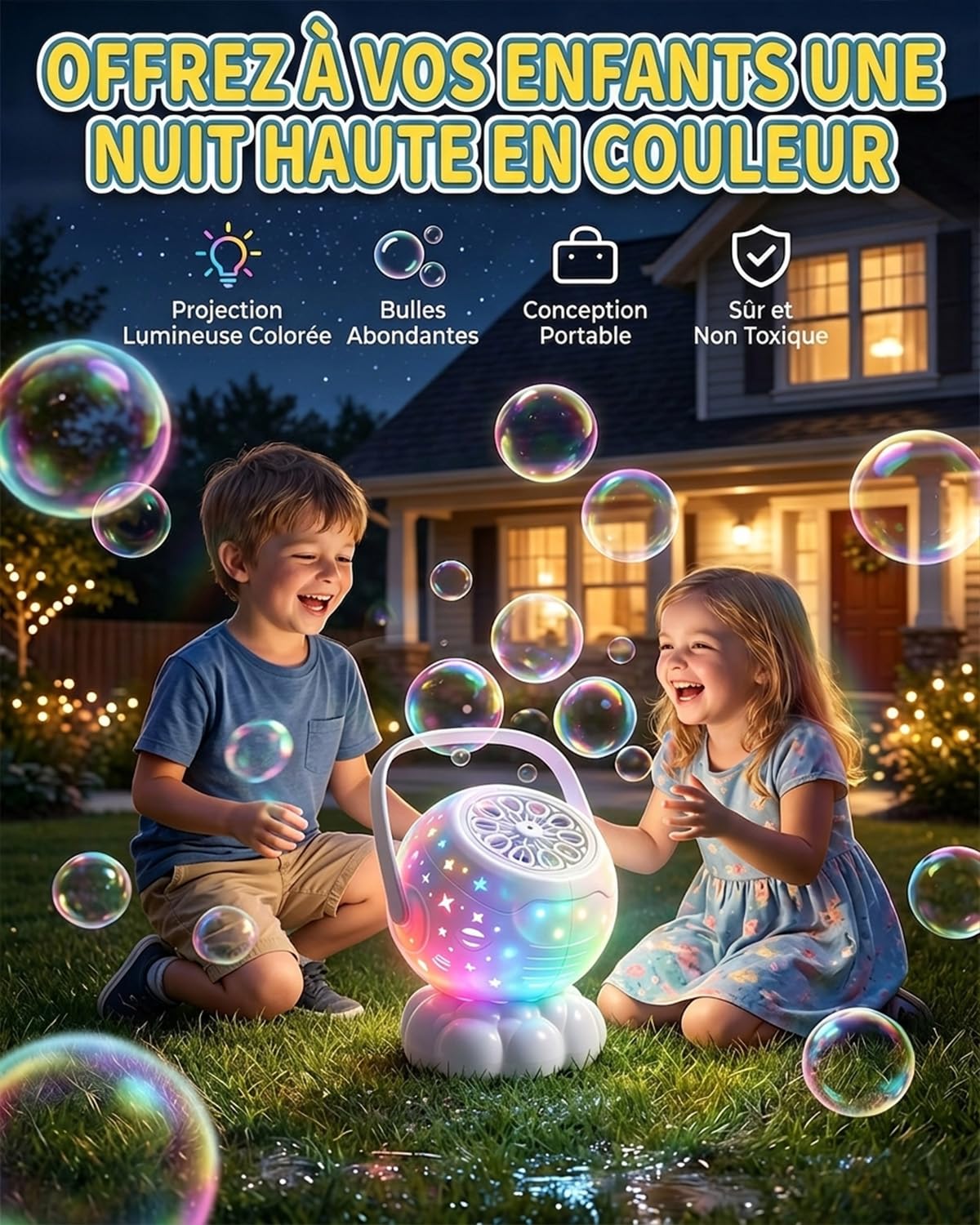 Machine Bulles pour Enfant Design Nuage Étoilé avec LED, Pistolet à Bulles Automatique, Machine à Bulles Rechargeable avec Poignée de Transport Intégrée, Pistolet à Bulles pour Enfant,Bubble Go Cadeau