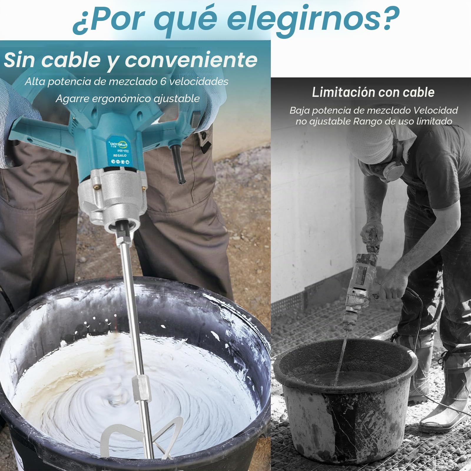 Mezclador de mortero eléctrico con batería recargable Compatible con batería Makita de 18V, mezclador de mortero eléctrico con 6 velocidades, 3200W, máximo 1200 r/min, mezclador de mortero para