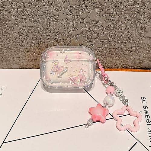 Miniatura 6 de Funda para Airpod Pro 2, bonita mariposa con purpurina 3D con llavero de estrella, funda protectora de TPU transparente compatible con AirPods Pro