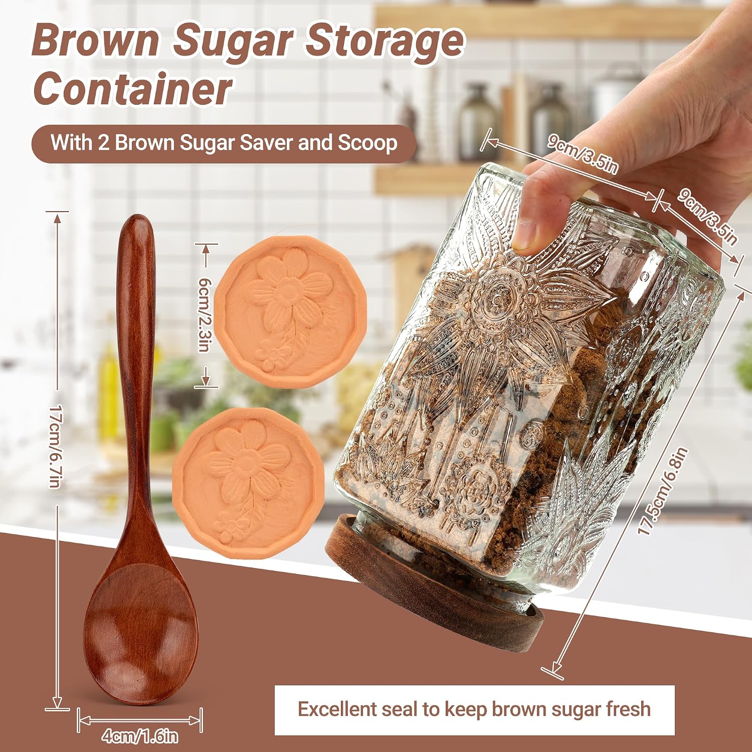 1000ml Brown Sugar Container and 2 Brown Sugar Keepers With Spoon image 2