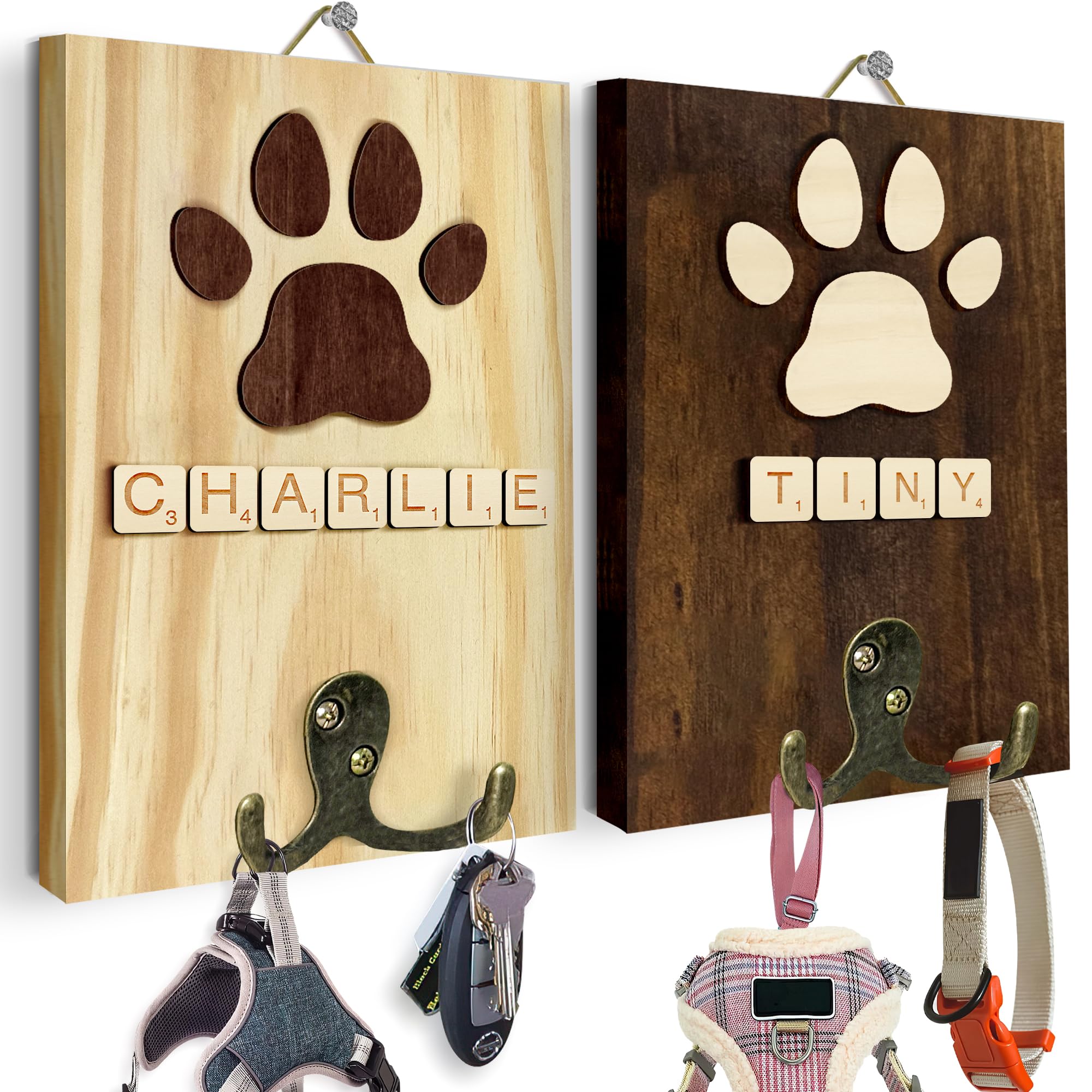 Personalized Dog Leash Holder Wall Mount, Pet Harness Hanger with Alphabet Block Styles, Dog Collar Organizer for Entryway, Memorial Cat Leash Holder for Wall, Pet Loss Gifts, Keepsake, Home Decor