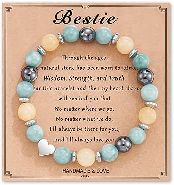 HGDEER Natural Stone Heart Friendship Braceles for Best Friend Bestie with Gift Message Card, Suitable as a Gifts on Birthday Graduation Mothers Day Christmas Valentines Day