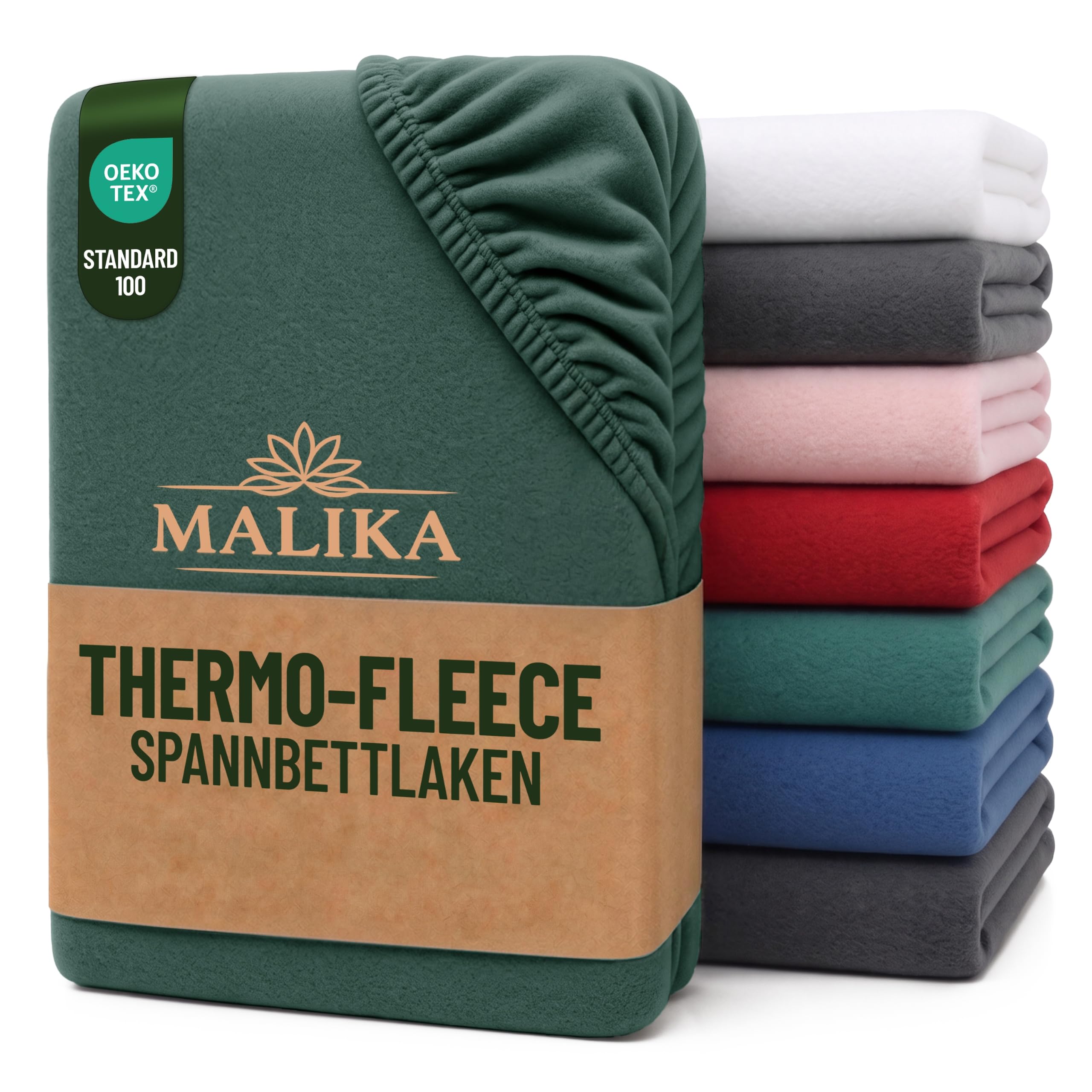 Malika® Winter Thermo Fleece Spannbettlaken, kuschelig weich Flausch Spannbetttuch, Betttuch Jersey flauschig Soft Plüsch Laken, Farbe:Dunkelgrün, Größe:90-100 x 200 cm