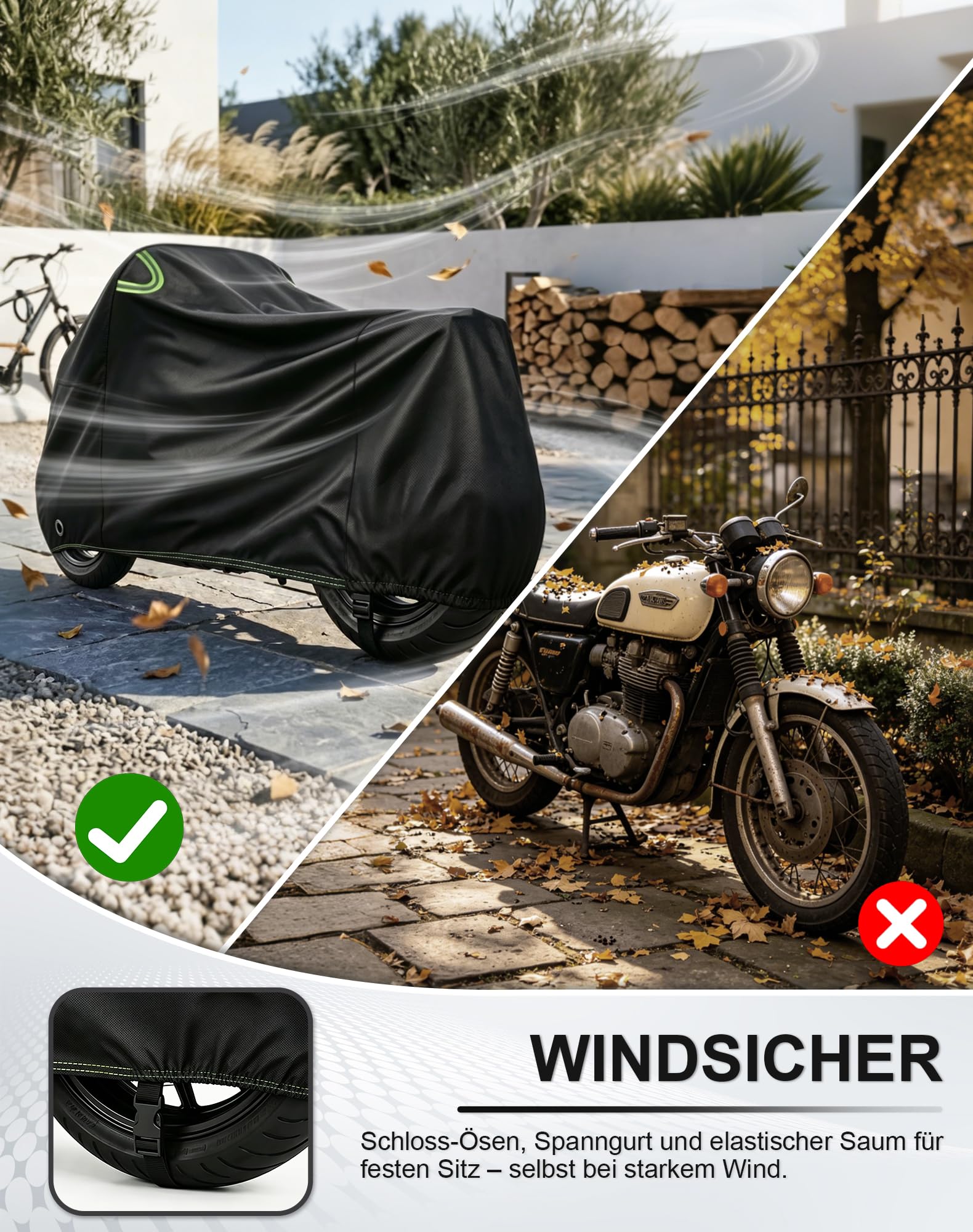 Homoto Premium Motorrad Abdeckplane 420D Oxford - Wasserdicht, Extrem Reißfest & UV-Beständig, Outdoor & Indoor Allwetterschutz für Alle Gängigen Motorräder (245)