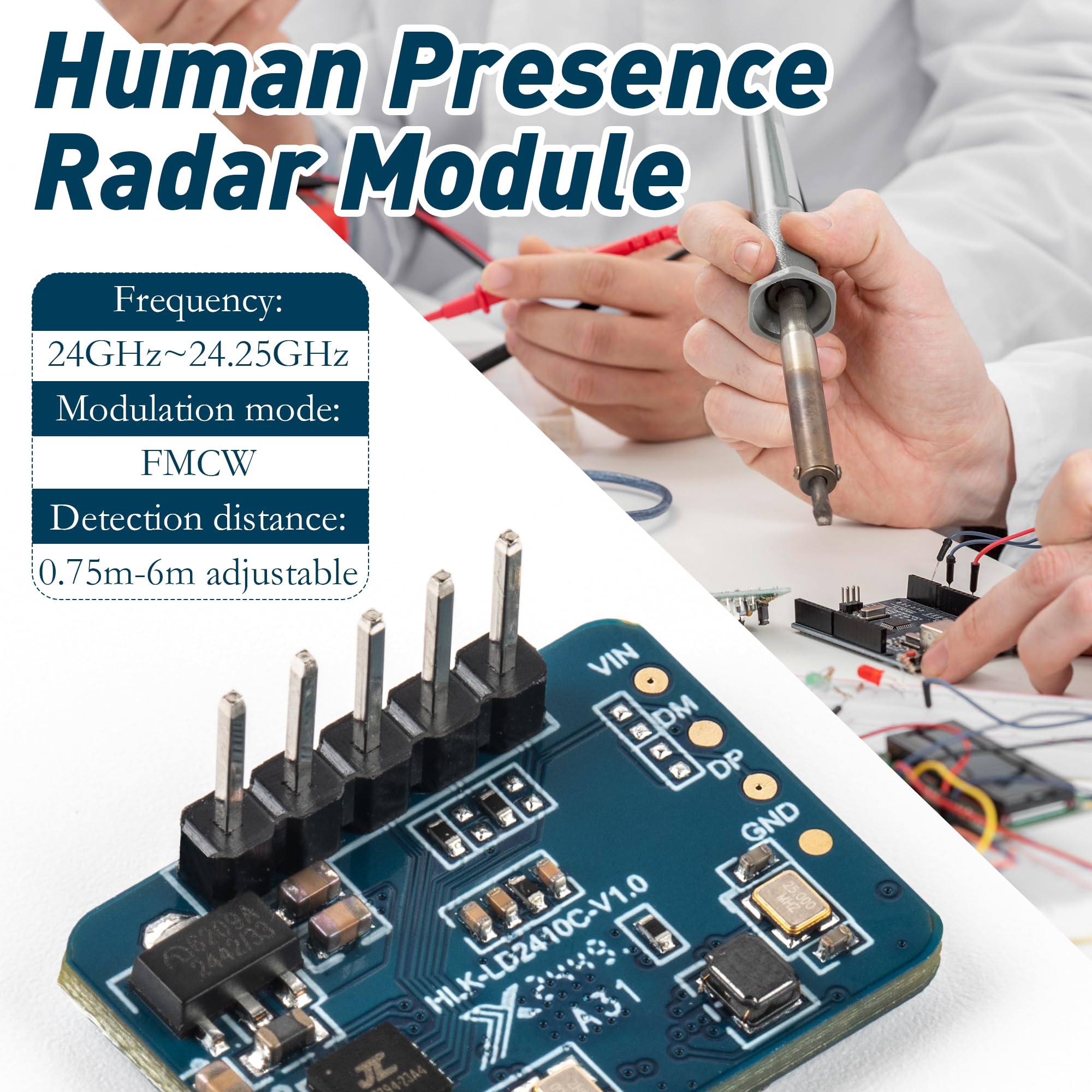 2 PCS LD2410C Sensor HLK-LD2410 Module Human Presence Radar LD2410 Radar Sensor Non Contact 24GHz ISM Band Serial Port IO Level Output — Amazon image 4