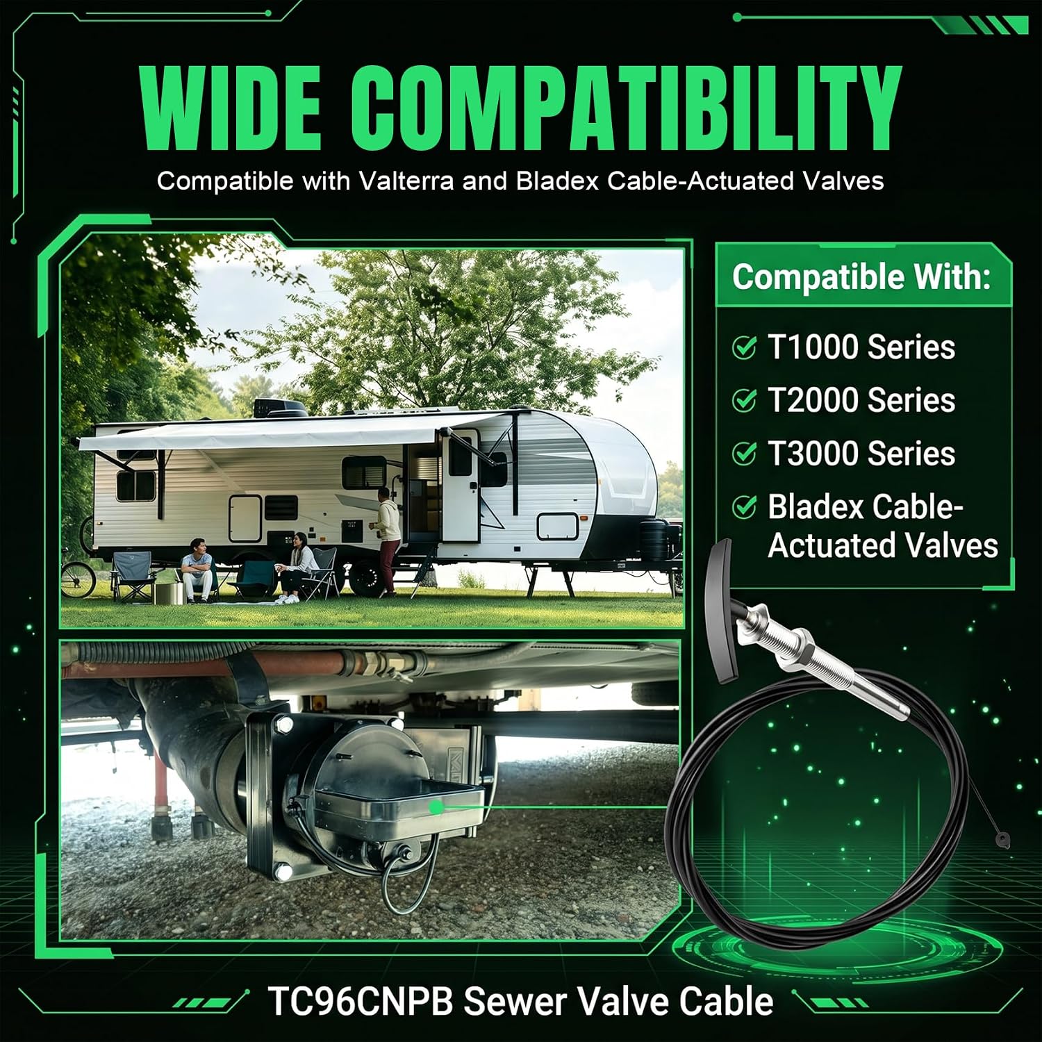 TC96CNPB 96'' Handle Valve Cable, Fit for Valterra Waste Valves, 1 Pack