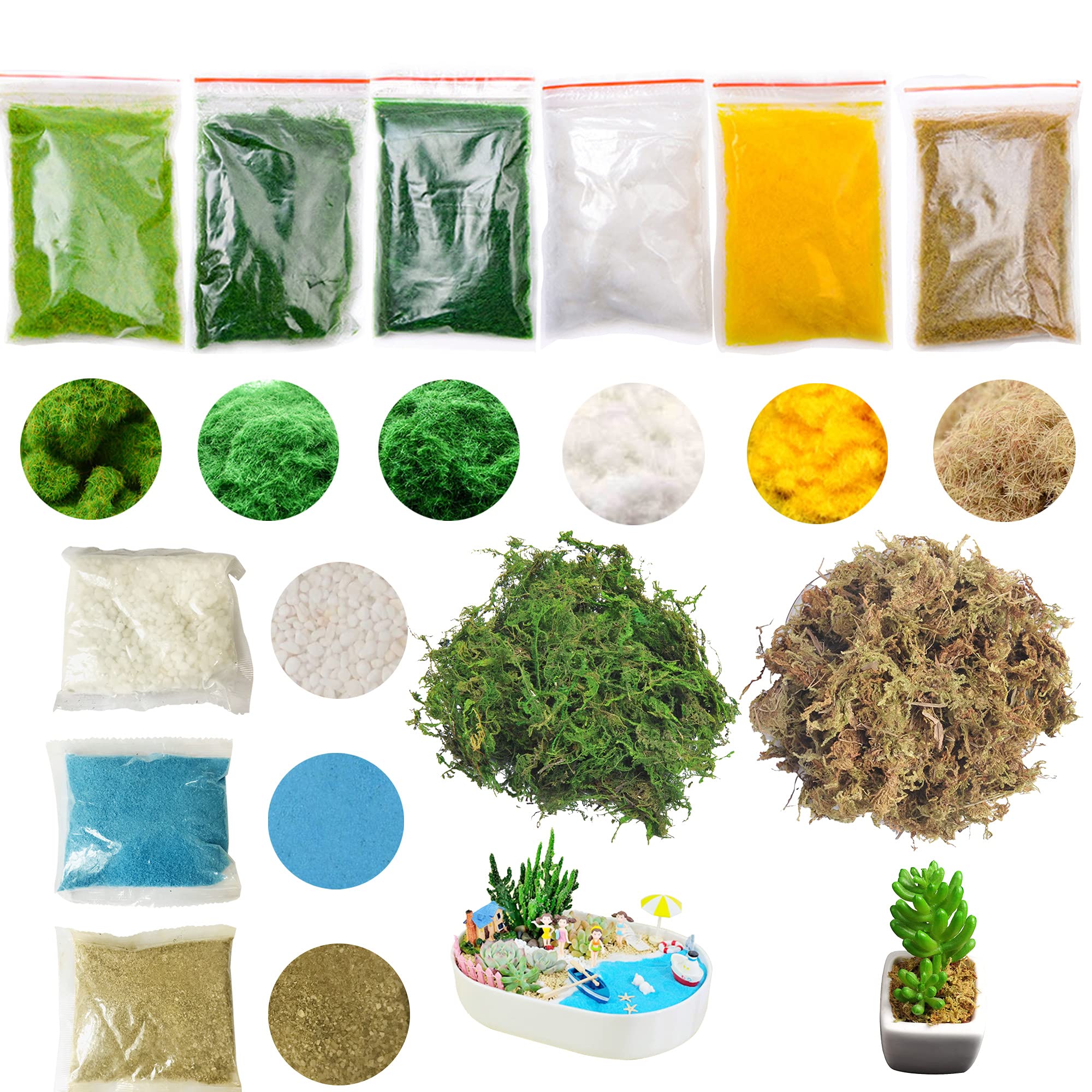 Cayway 9 Pack Miniature Basing Kit Scenery Basing Material Kit Include Stone, Decorative Sand, Grass, Snow for Projects Model Train Railways Architecture Landscape, Mini Garden