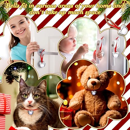 Miniatura 3 de 200 adornos de campana de Navidad Believe de 1.5 pulgadas, decoración de campanas de regalo para árbol de Navidad con tarjeta de cinta roja y bolsas