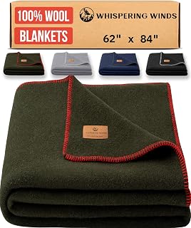Whispering Winds 100% Virgin Wool Blanket Twin 62x84 Ultra Soft Warm for Bed Couch Camping Outdoors