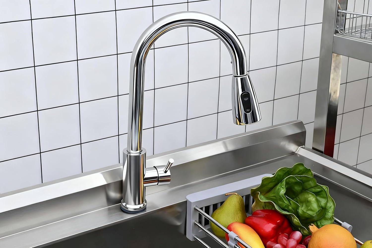 40 Inch Freestanding Stainless Steel Utility Sink with Pull Out Faucet, Single Basin Laundry Sink for Garage Basement Workshop Outdoor Use