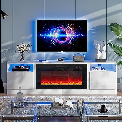 Miniatura 12 de oneinmil Soporte de TV para chimenea con chimenea eléctrica de 36", centro de entretenimiento con luz LED, gabinete de almacenamiento moderno con