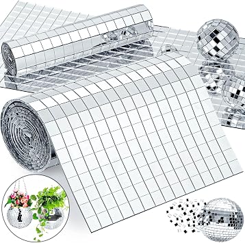 10x10mm Self Adhesive Tiles, 1350pcs Mirror Mosaic Tiles, Square Disco Mirror Tile, Disco 4D Ball Stickers for DIY Craft Party Decoration