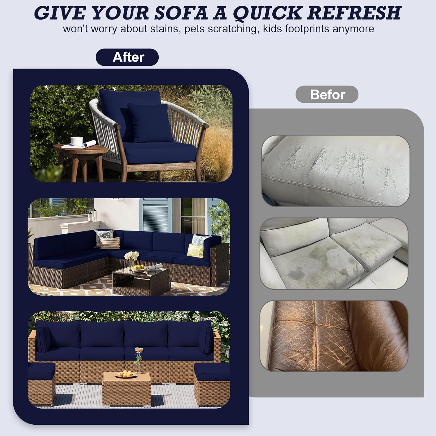 8 Pcs Stretch Patio Sofa Cushion Covers Indoor Outdoor Patio Replacement Furniture Cushions Couch Sofa Slipcovers Seat Cover Soft Flexibility Protector Washable(Cover Only) (Cobalt Blue)