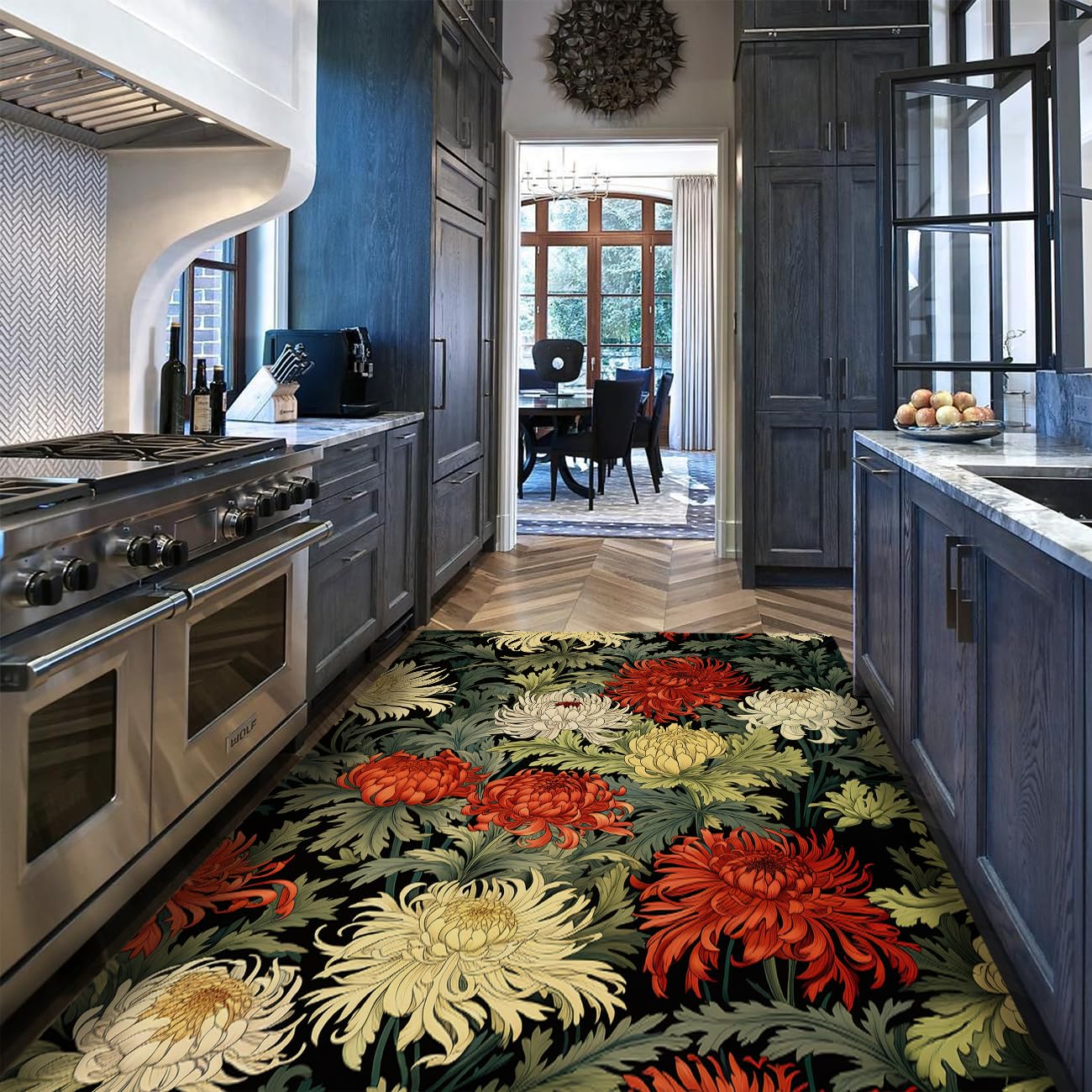 Tapis basse velours esthétique au design floral élégant