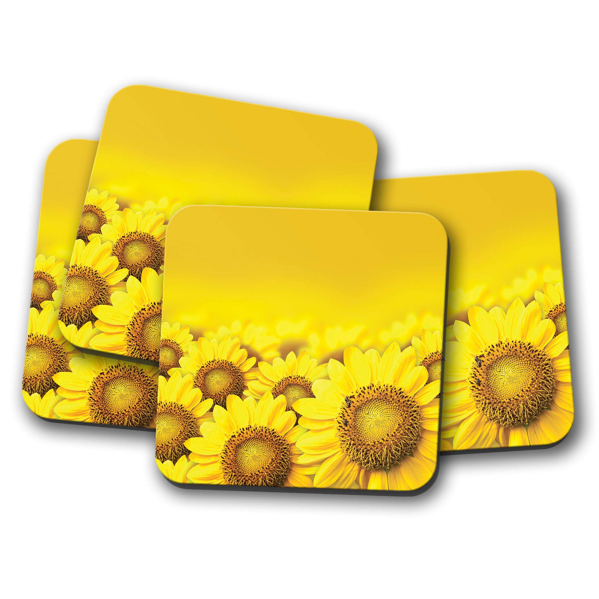 Destinationvinyl Multicolor 4 Set - Pretty Sunflowers Coaster - Yellow Flowers Field Summer #14605
