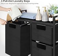 Vista 3 de Laundry Hamper 3 Section with Wheels, Shelf, Removable Bag and 6 Hooks, Rolling Laundry Basket Organizer, Laundry Sorter Cart, Clothes Hamper for