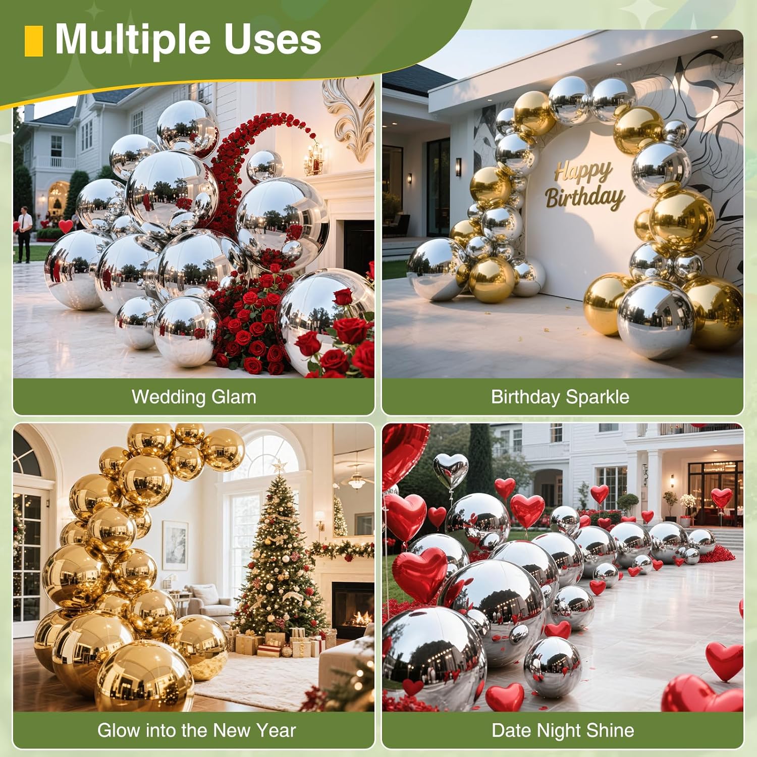 3PCS Inflatable Mirror Ball,Reusable Mirror Ball Large Event Decoration PVC Disco Balls for Party,Concerts,Stage,Wedding Decorations(Silver, 3pcs:19.7In+31.5In+47.2In+Pump)