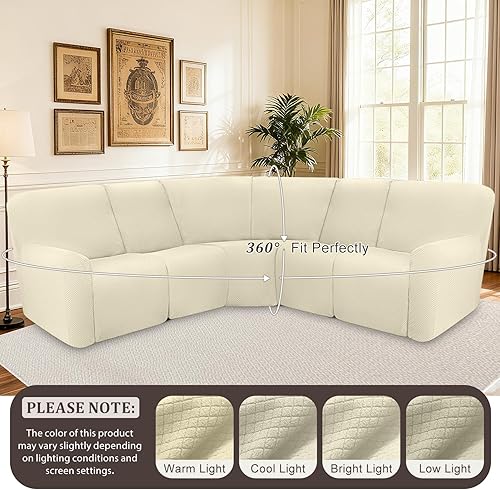 Miniatura 8 de ALIECOM Fundas impermeables para sofá seccional reclinable para sofá seccional reclinable elástico en forma de L, fundas de esquina lavables de