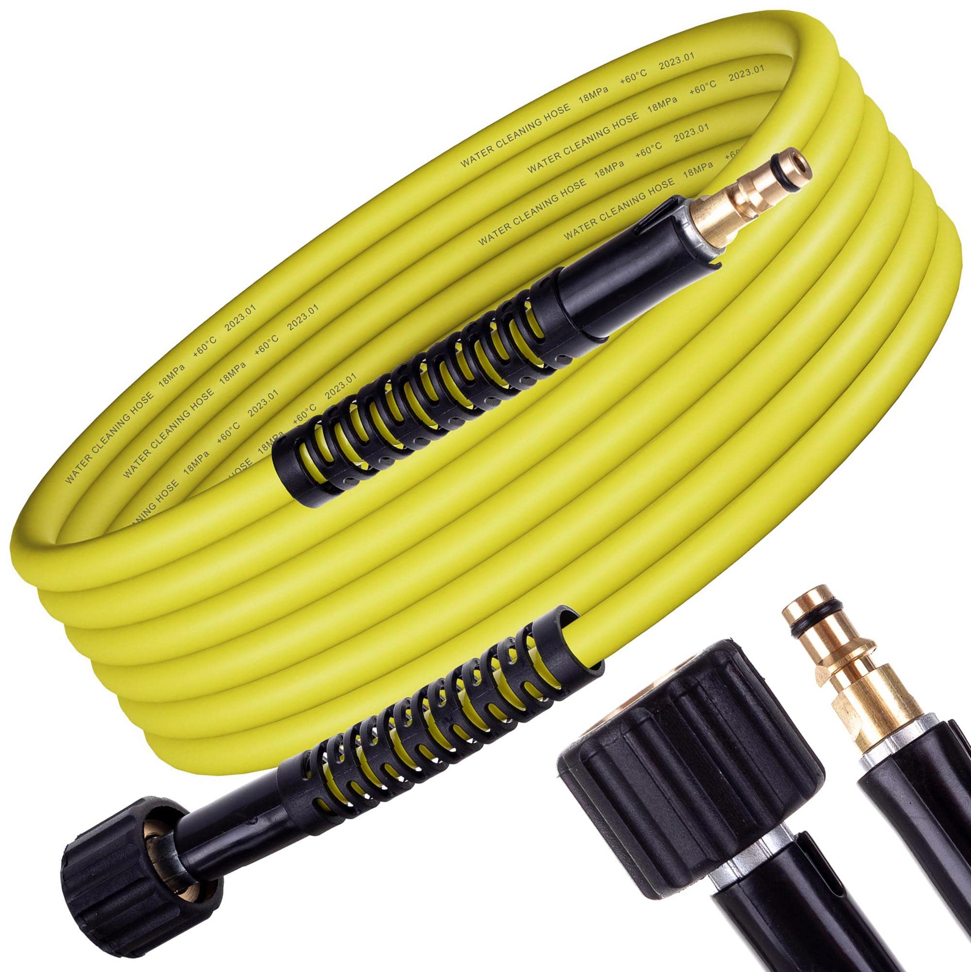 Manguera de recambio para limpiadora de alta presión - 30m 180bar Compatible con accesorios Kärcher serie K2-K7 Home - M22x1,5 con enchufe de 14mm tipo K y tipo CLICK después de 2007