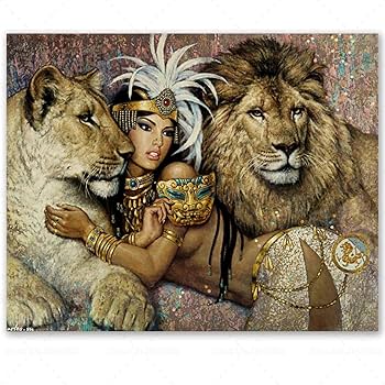 抽象油彩画 ライオンキングの世界 Amazon.co.jp: キャンバスにプリントエジプトの女性女性と