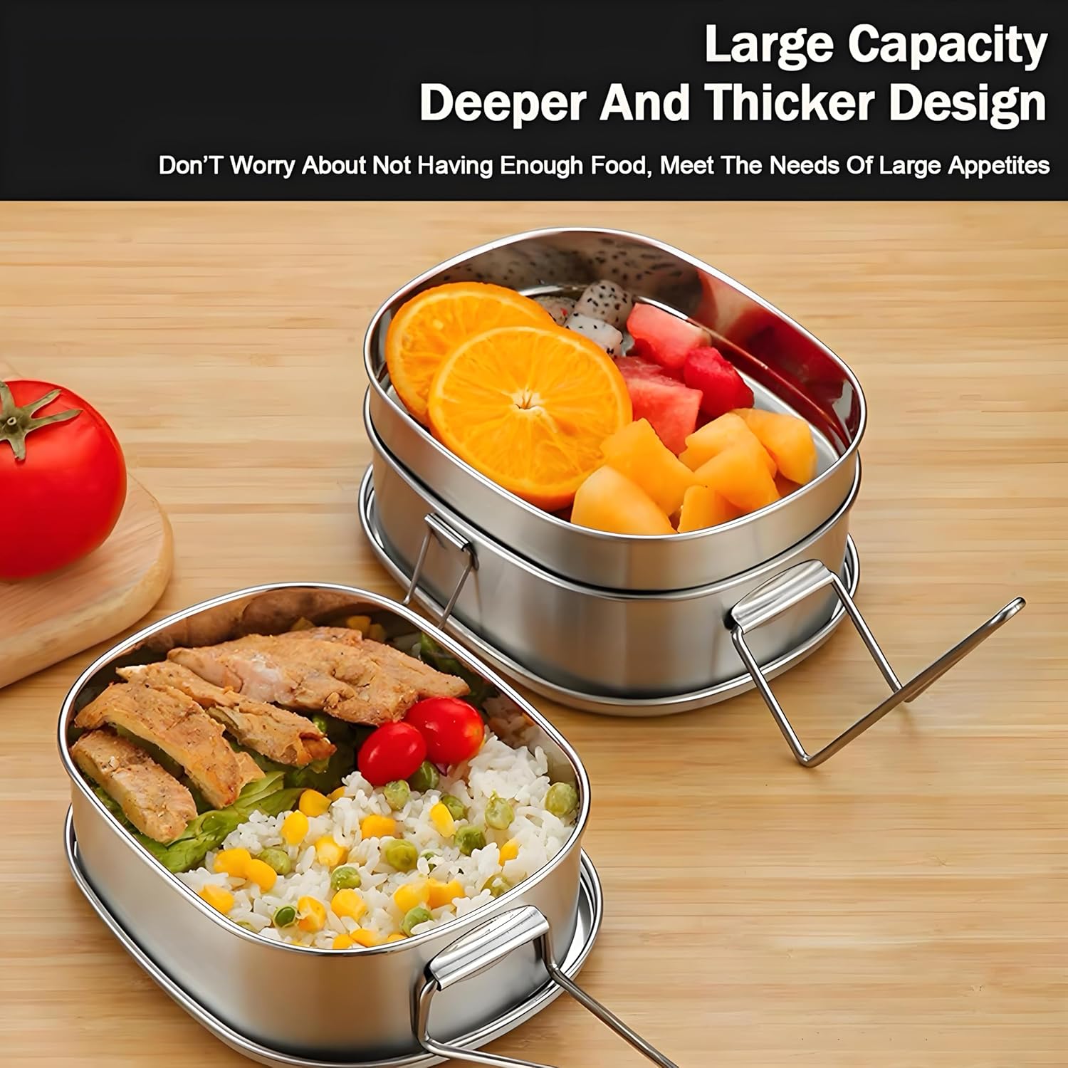 Stainless Steel Bento Box - Adult Steamed Lunch Box Leak-Proof Container Round/Rectangular Outdoor Divided Lunch Box for Home, Office, Picnic, Camping, and Travel (Double Layer, 1150ml)