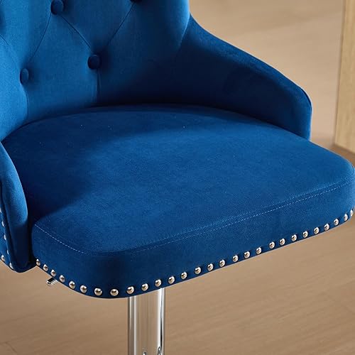 Miniatura 3 de Juego de 2 taburetes de bar giratorios ajustables de terciopelo con respaldo alto copetudo, modernos taburetes de altura de mostrador con base