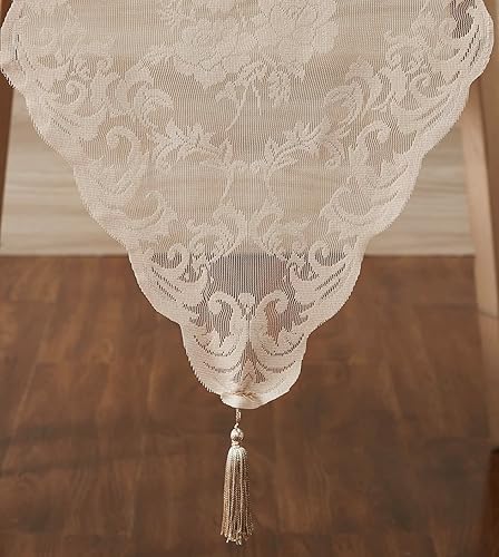 Miniatura 3 de WARM HOME DESIGNS Camino de mesa de San Valentín. Camino de mesa dorado vintage de 14 x 72 pulgadas. Camino de mesa de encaje con diseño de rosas y