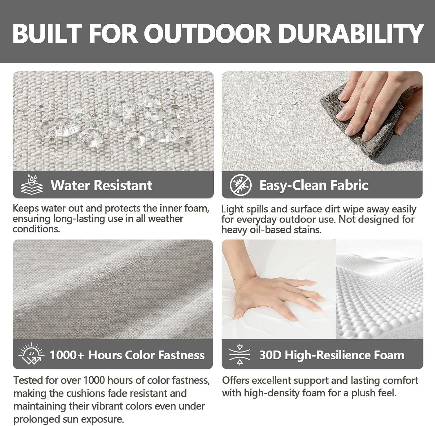 Goodgoods 22 x 24 Outdoor Patio Deep Seat Cushions 2-Pack, 1000+ Hours Fade-Resistant & Water-Resistant Outdoor Furniture Chair Cushions with 30D High-Resilience Foam for Sofa Chair, Light Gray